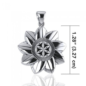 Flower Of Life Mandala Sterling Silver Pendant by Sibylle Grummes TPD1147